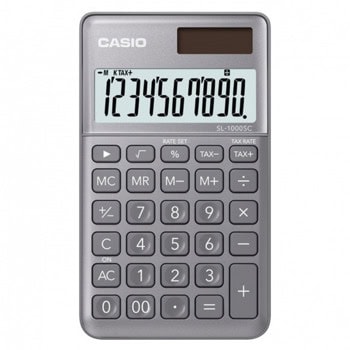 Калкулатор Casio SL-1000SC, 10 разряден дисплей, джобен, изчисляване на %, бутон за бърза корекция, функция за запаметяване, сив | JAR Computers Casio SL-1000SC