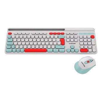 Комплект клавиатура и мишка Canyon HSET-W5, безжични, 11 мултимедийни клавиша, 1600dpi, USB, бели | JAR Computers Canyon HSET-W5 White CNS-HSETW5WT