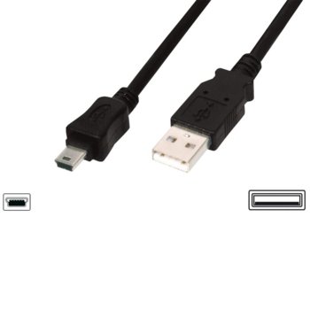 Кабел ASSMANN, USB A(м) към USB Mini B(м), 1.8m, черен | JAR Computers ASSMANN AK-300130-030-S USB A(м) към USB Mini B(м)