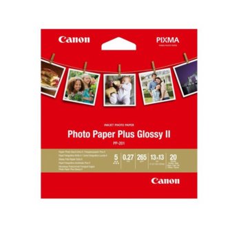 Фотохартия Canon Plus Glossy II PP-201, 13x18cm, гланцирана, 265 g/m2, 20 листа image
