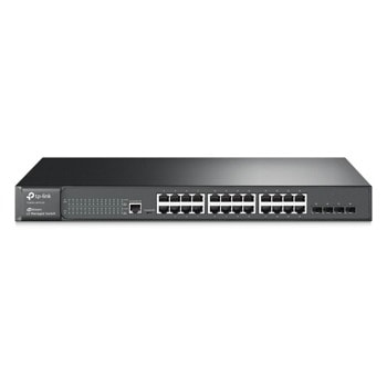 Суич TP-LINK T2600G-28TS-DC, 24 порта, 24x 10/100/1000Mbps, 2x 100/1000Mbps SFP, 1x RJ-45 Console, 1x Micro-USB | JAR Computers TP-Link T2600G-28TS-DC