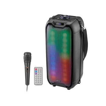 Комплект караоке колона и микрофон Tracer TRAGLO46925, 2.0, 16W RMS (8W + 8W), Bluetooth, USB, Jack 6.35mm, Jack 3.5mm, черни, RGB подсветка, слот за MicroSD карта, до 8 часа време на работа | JAR Computers Tracer TRAGLO46925