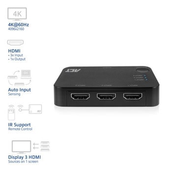 3 портов KVM суич ACT AC7845 4K@60Hz