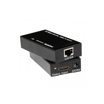 Екстендър, от HDMI(ж) към HDMI(ж) чрез Cat5/6 пач кабел, до 60м, 2 устройства image