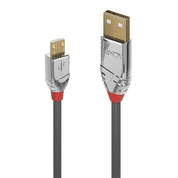 Кабел Lindy LNY-36654, от USB A(м) към Micro USB(м), 5m, сив | JAR Computers Lindy LNY-36654