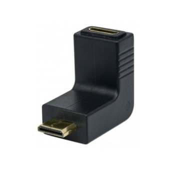 Преходник Manhattan 353458, от Mini HDMI(ж) към Mini HDMI(м), извит 90°, до 4K UHD резолюция, позлатени конектори, черен | JAR Computers Manhattan Mini HDMI(ж) към Mini HDMI(м) 353458