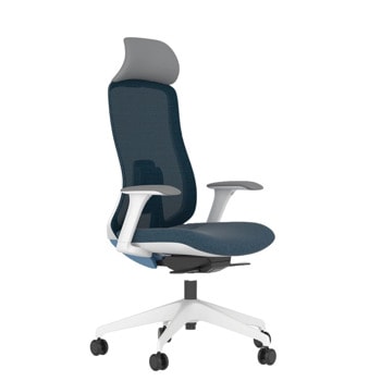 Работен стол Antares DARIO BLUE, до 120кг, дамаска/мрежа, синхронен механизъм, коригиране на дълбочината, заключване в позиция, лумбална опора, ергономичен, син | JAR Computers Работен стол Antares DARIO Blue