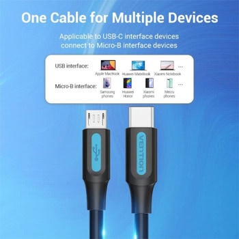 Кабел Vention USB C M to USB Micro B 0.5m | JAR Computers Кабел Vention USB C M to USB Micro B 0.5m