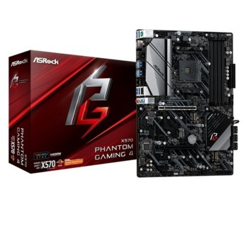Дънна платка ASRock X570 Phantom Gaming 4, X570, AM4, PCI-Е 4.0 (HDMI&DP)(CFX), 8x SATA 6Gb/s, 1x Hyper M.2, 2x USB 3.2 (Gen2, Type-A), ATX | JAR Computers ASRock X570 Phantom Gaming 4