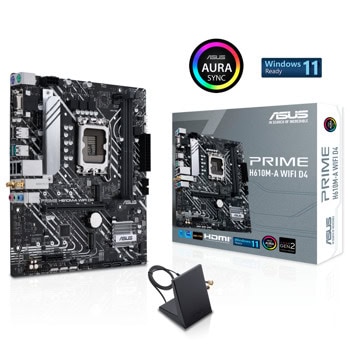 Дънна платка Asus Prime H610M-A WIFI D4, H610, LGA1700, DDR4, PCI-E 4.0 (DP&HDMI&VGA), 4x SATA 6Gb/s, 2x M.2, 2x USB 3.2 Gen 2 Type-A, Wi-Fi, Bluetooth, Micro ATX | JAR Computers Asus PRIME H610M-A WIFI D4 90MB1C80-M0EAY0