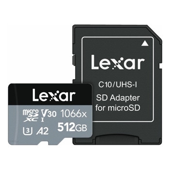 Карта памет 512GB microSDXC с адаптер, Lexar Professional 1066x, Class 10 UHS-I, U3, скорост на четене до 160 MB/s, скорост на запис до 70 MB/s | JAR Computers 512GB Lexar Professional 1066x LMS1066512G-BNANG