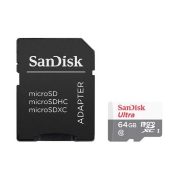 Карта памет 64GB microSDXC с SD адаптер, SanDisk Ultra, Class 10 UHS-I, скорост на четене/запис до 80 MB/s image