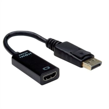 Адаптер Roline 12.99.3139, от DisplayPort(м) към HDMI(ж), 0.15m, черен | JAR Computers Adapter DP M - HDMI F v1.2 HiRes Roline 12.99.3139