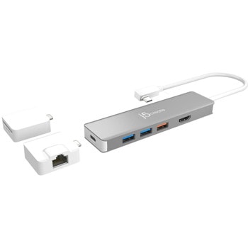 Докинг станция j5create JCD375, от USB-C към 1x USB-C (PD), 1x USB-C, 3x USB-A, 1x HDMI, два разширителни модула от USB-C към RJ45 и SD/MicroSD четец, сива | JAR Computers j5create JCD375