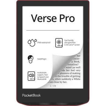 Електронна книга PocketBook Verse Pro Passion Red, 6" (15.24cm) E-Ink Carta сензорен екран, Wi-Fi, Bluetooth, двуядрен 1.0GHz процесор, USB-C, 512MB RAM, 16GB Flash памет, IPX8 водоустойчивост | JAR Computers PocketBook Verse Pro Passion Red PB634-3-WW-B