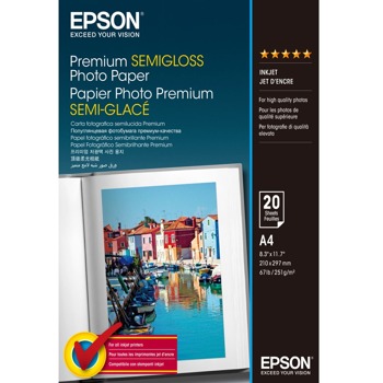Фотохартия Epson C13S041332, A4, полугланцирана, 251g/m2, 20 листа image