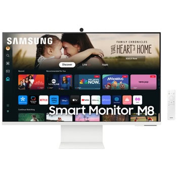 Монитор Samsung Smart Monitor M8 LS-32DM801U (2024), 32" (81.28cm) VA панел, 4K/UHD, 4ms, HDR10, 400cd/m2, HDMI, USB-C, Wi-Fi, Bluetooth, камера | JAR Computers Samsung Smart Monitor M8 (2024) LS32DM801UUXDU