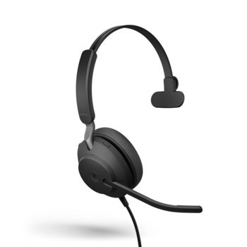 Слушалки Jabra Evolve2 40 MS Mono, микрофон, за работа с Microsoft Teams, шумоизолиращ дизайн, светлинна индикация за заетост, USB Type-A, черни | JAR Computers Jabra Evolve2 40 MS Mono, USB-A