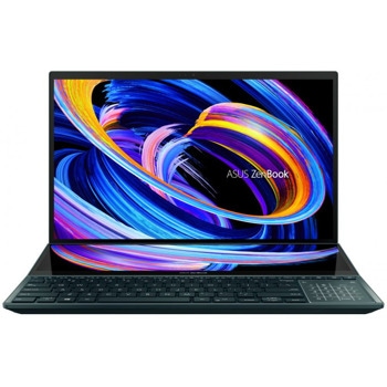 Лаптоп Asus Zenbook Pro Duo 15 OLED UX582ZW-OLED-H941X (90NB0Z21-M000R0)(син) с подарък смартфон ZTE A51(син), четиринадесетядрен Intel Core i9-12900H 2.5/5GHz 15.6" (39.62 cm) 4K/UHD OLED Touchscreen & RTX 3070 Ti 8GB, 32GB DDR4, 1TB SSD, Windows 11 | JAR Computers Asus Zenbook Pro Duo 15 OLED UX582ZW-H941X + A51 B