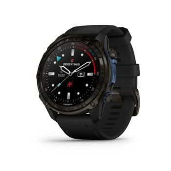 Смарт часовник Garmin Descent Mk3i Carbon grey DLC, 1.4"(3.55cm), AMOLED дисплей, 32 GB вградена памет, GPS, Bluetooth, функции за бягане, плуване и колоездене, до 25 дни време на работа, титан с черна силиконова каишка | JAR Computers Смарт часовник Garmin Descent Mk3i