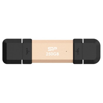 Памет SSD 250GB, Silicon Power UC3S72 Gold, USB-A + USB-C, скорост на четене до 1050MB/s, скорост на запис до 850MB/s | JAR Computers Памет SSD 250GB Silicon Power UC3S72 Gold