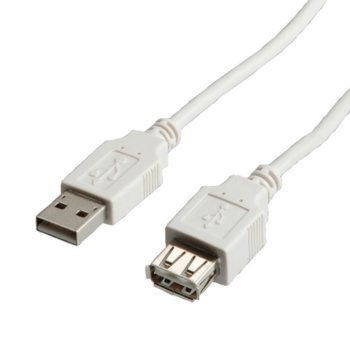 Кабел ROLINE 11.99.8946, USB A(м) към USB A(ж), 0.8m, бял | JAR Computers ROLINE USB A(м) към USB A(ж) 0.8m 11.99.8946