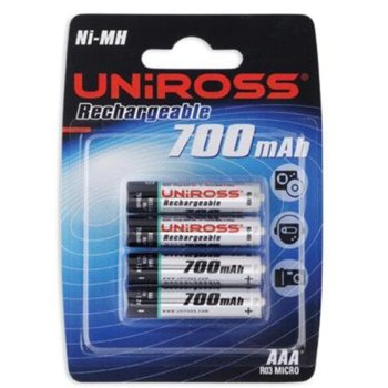 Batteries 4x AAA 700mAh NiMH, UNIROSS