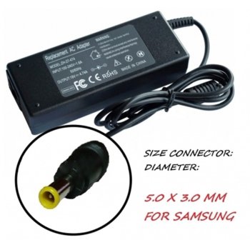 Захранване (заместител) за лаптопи Samsung, 19V, 4.74A, 90W, 5.0мм х 3.0мм изходящ конектор | JAR Computers Зарядно за лаптопи Samsung 220V-90W