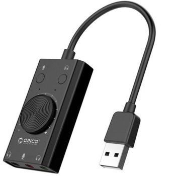 Външна звукова карта Orico SC2-BK-PRO, USB, 3.5mm жак, MIC жак, черна | JAR Computers Външна USB звукова карта Orico SC2