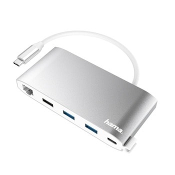 USB Хъб Hama 200111, 8 портов, 3x USB-A 2.0, 2 x USB-C, 1 x VGA, 1 x HDMI, 1 x LAN / Ethernet, бял image