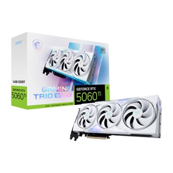 Видео карта Nvidia GF RTX 5060 Ti, 16GB, MSI Gaming Trio White, OC, PCI-E 5.0, GDDR7, 128-bit, DisplayPort, HDMI | JAR Computers Nvidia GF RTX 5060 Ti MSI Gaming Trio 16G
