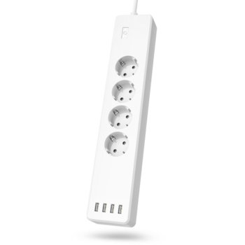 Смарт разклонител Hama 176574, 4 гнезда, 2300W максимално натоварване, Wi-Fi, 4x USB, бял | JAR Computers HAMA-176574