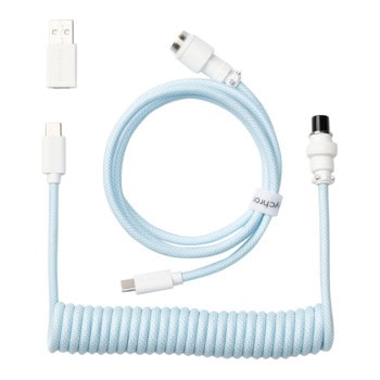 Кабел за клавиатура Keychron Coiled Aviator (Cab-19), от USB C(м) към USB C(м), 1.36м, син | JAR Computers Keychron Coiled Aviator Light Blue Cab-19