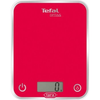Кухненски кантар Tefal BC5003V2, Optiss, дигитален, ултра тънък стъклен дизайн, възможност за мерене в мл., ръчно и автоматично вкл/изкл, капацитет 5кг, функция тара, червен image