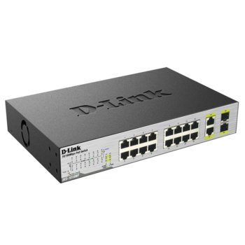 Суич D-Link DGS-1018MP, 1000Mbps, 16x ports, PoE, 2x 10/100/1000B T/SFP combo ports | JAR Computers D-Link DES-1018MP