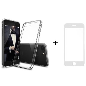 Протектор от закалено стъкло /Tempered Glass/ (за целия дисплей) Remax Crystal за iPhone 7/7S Plus, силиконови ръбове, бял, в комплект с прозрачен TPU калъф | JAR Computers Remax Crystal