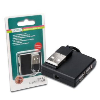 USB Хъб Assmann DA-70217, 4 порта, от USB Type-A към 4x USB 2.0 Type-A, черен | JAR Computers Assmann DA-70217