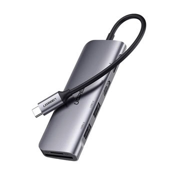 Докинг станция Ugreen CM195, от USB-C към 1x USB-C(PD), 1x USB-C, 2x USB-A, 1x HDMI, 1x SD четец, 1x MicroSD четец, сива | JAR Computers Ugreen CM195 15214
