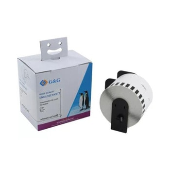 Лента за етикетен принтер Brother DK-22205, G&G (неоригинална), черно върху бяло, 62mm x 30.48m | JAR Computers Brother DK-22205