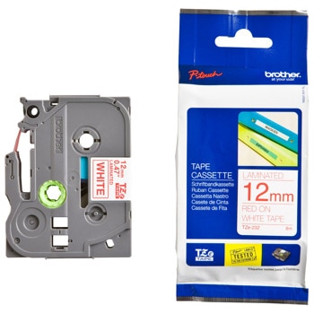 Лента за етикетен принтер Brother тип TZ, червен цвят на бял фон, 12mm x 8m, PN: TZe-232 | JAR Computers Brother TZe-232