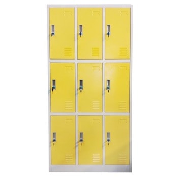 Метален шкаф RFG DZX-076/RAL1023, 9x шкафове, прахово боядисан, метален, заключване, вентилационен отвор, сив/жълт | JAR Computers RFG DZX-076/RAL1023