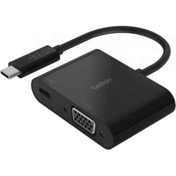 Адаптер Belkin AVC001btBK, от USB-C(м) към VGA(ж)/USB-C(ж), черен, 1920x1200@60Hz | JAR Computers Belkin AVC001btBK