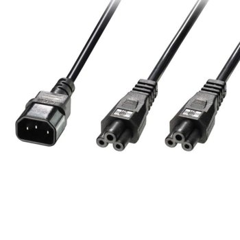 Захранващ кабел Lindy 30370, от IEC C14(ж) към към 2 x IEC C5(м), 2.5m | JAR Computers LINDY кабел 1 x IEC C14 към 2 x IEC C5 2.5m 30370