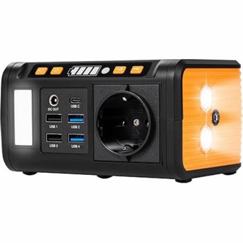 Мини зарядна станция Technaxx TX-205, 74Wh, 80W, USB-C, USB-A, QC3.0, 1x 230V, фенерче, контакт за кола, DC зареждане, черна | JAR Computers Technaxx TX-205