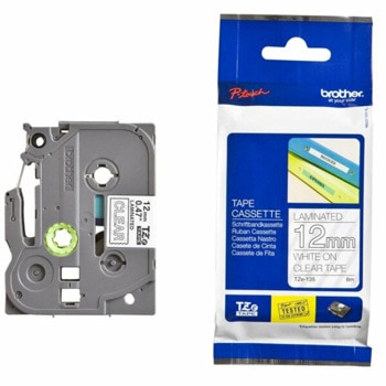 ЛЕНТА ЗА ЕТИКЕТНИ ПРИНТЕРИ BROTHER ТИП TZ - 12mm WHITE ON CLEAR TAPE, Laminated -  P№TZE135 | JAR Computers Brother TZ-135 Tape White on Clear, Laminated, 12m