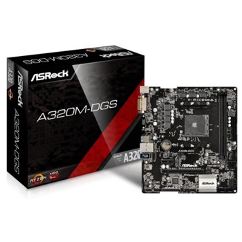 Дънна платка ASRock A320M-DGS,AMD A320, AM4, DDR4, PCI-E(DVI-D), 4x SATA 6Gb/s, 1x Ultra M.2 Socket, 4x USB 3.0, microATX | JAR Computers ASROCK A320M-DGS