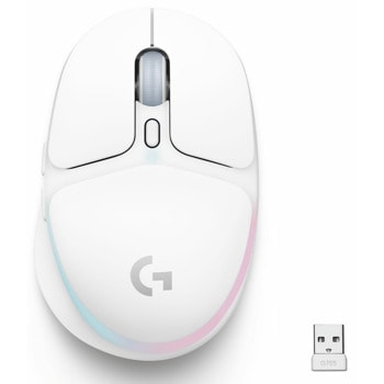 Мишка Logitech G705, оптична (8200 dpi), безжична, USB, Bluetooth, гейминг, бяла, 6 програмируеми бутона, RGB подсветка, до 40 часа време на работа | JAR Computers Logitech G705 White 910-006367