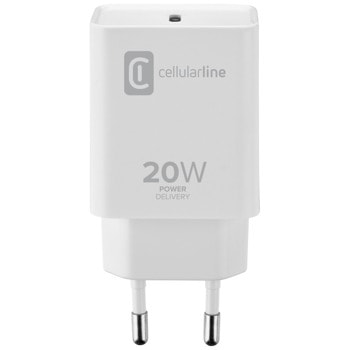 Зарядно за телефон Cellularline, от контакт към USB C(ж), бяло image