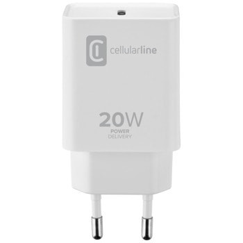 Зарядно за телефон Cellularline, от контакт към USB C(ж), бяло | JAR Computers Cellularline IT7791
