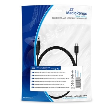 Кабел MediaRange, USB-A (m) - USB miniB (m), 1.8м, черен | JAR Computers MediaRange USB-A (m) - USB miniB (m)